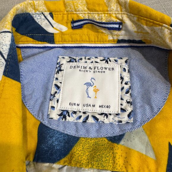 Men's Denim & Flower Ricky Singh Hawaiian Shirt - Yellow & Blue M - Spring Party - Picture 3 of 7